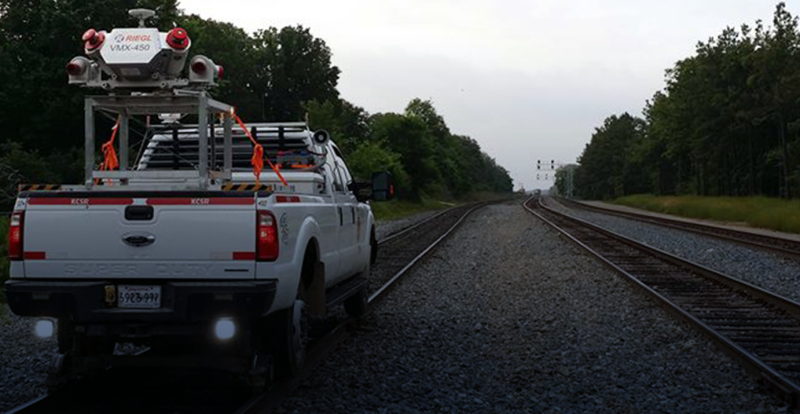 Mobile LiDAR truck on railroad track