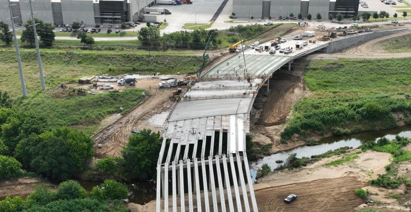 A drone view of the bridge being built 